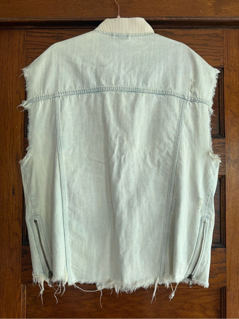 FREE PEOPLE Festival Military Zip Up Vest Light Wash Denim 100% Cotton XS/S - Picture 5 of 8